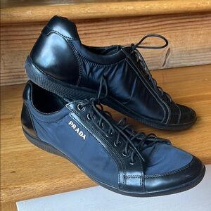 Prada Men's Black Sneakers. US 7, IT 40. Navy nylon & black leather. EUC